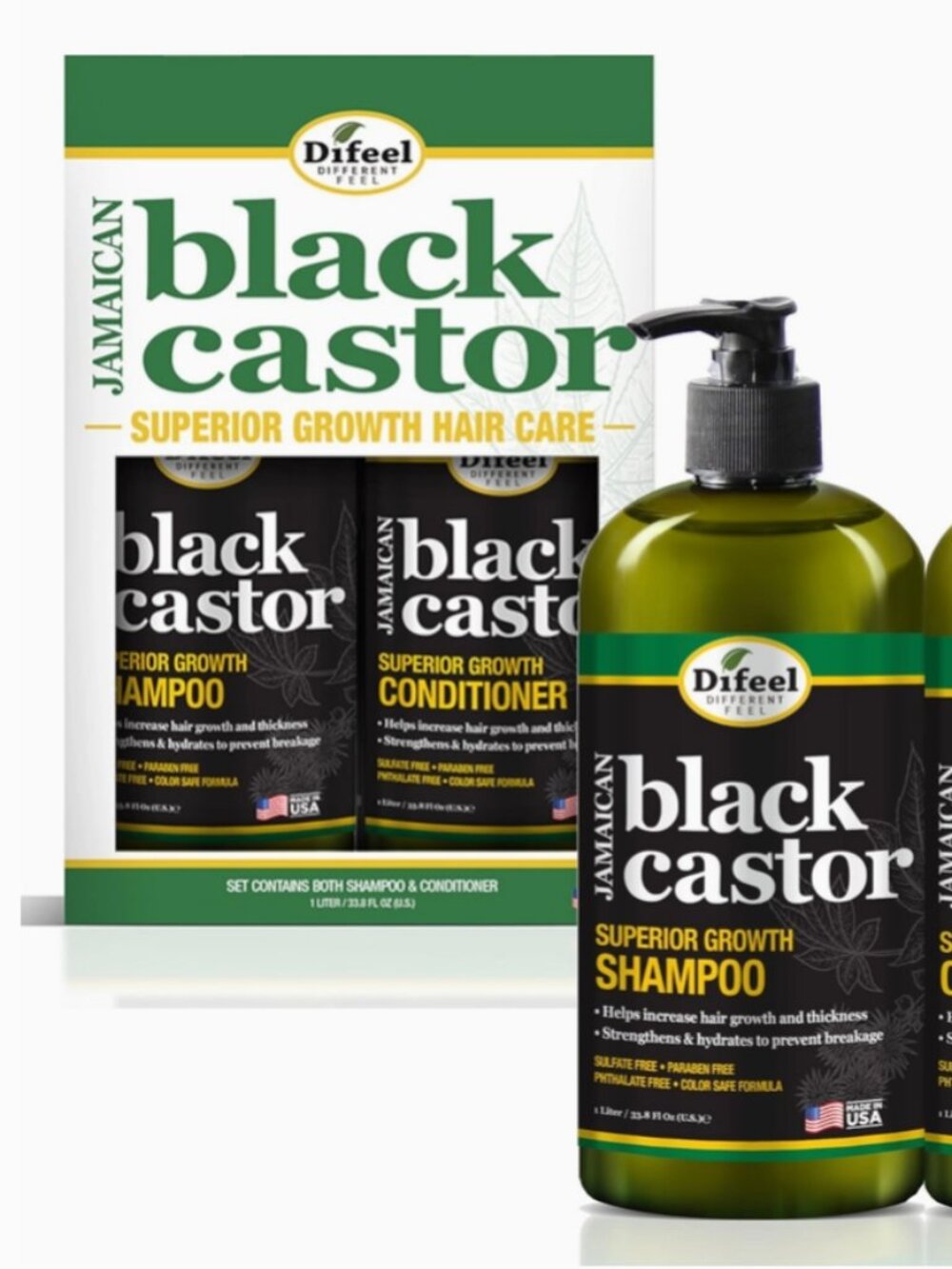 Difeel Jamaican Black Castor 2-PC Shampoo Gift Box -Sh+Cd 33.8oz